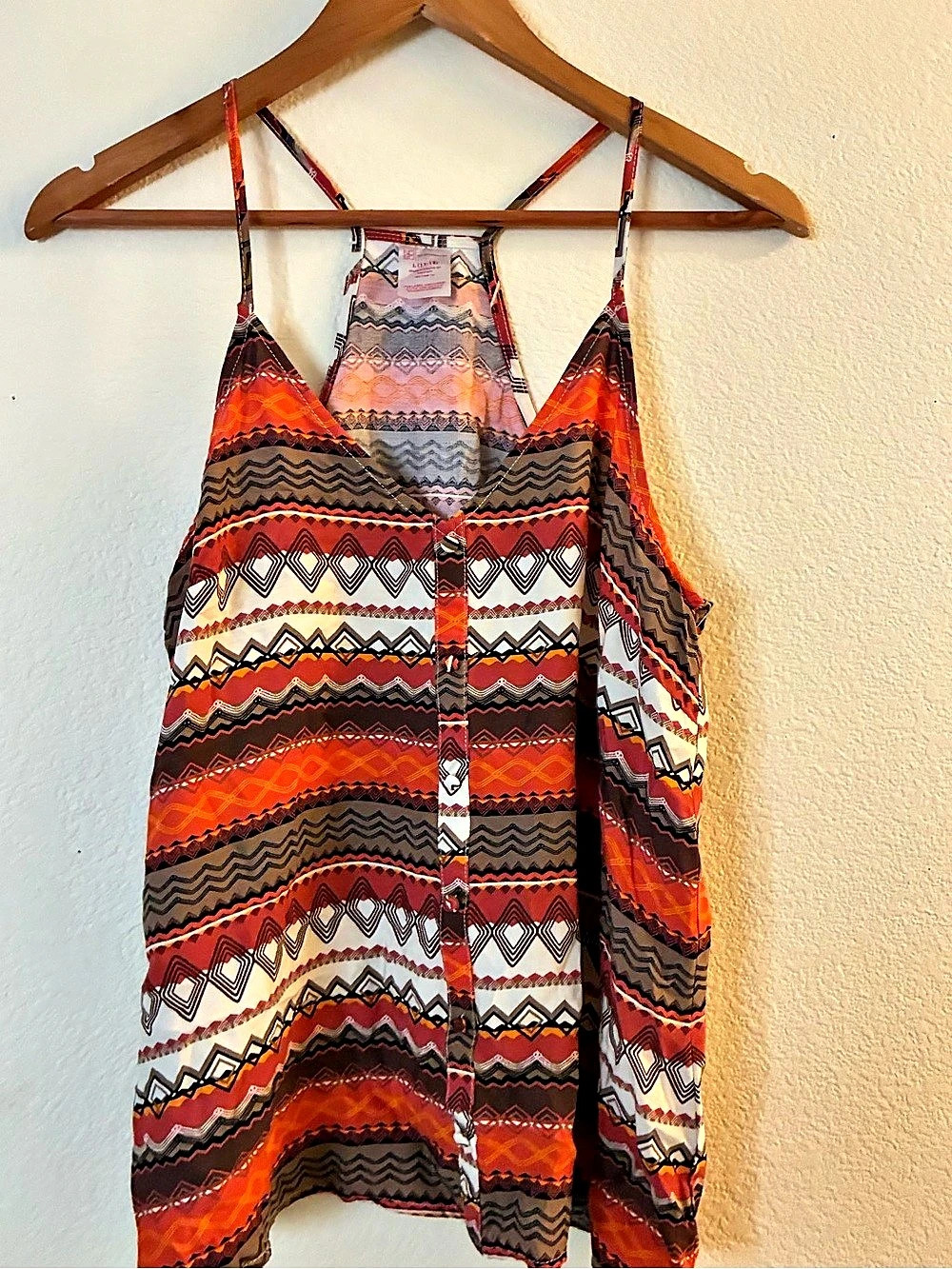 No Boundaries Geometric Cami Dress in Orange & Black Size Large NWT